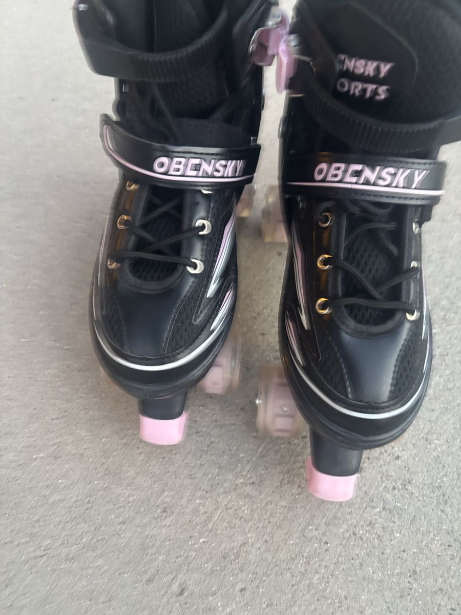 OBENSKY Adjustable Size 4-7 Kids Roller Skates - Black/Pink, 4-Wheel Quad
