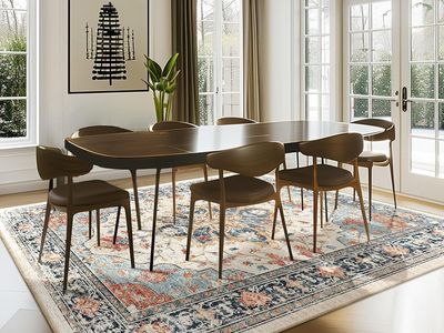 NEW Area Rugs 7'x9', Floral Vintage Distressed Medallion Carpet, Beige Navy Blue Orange Colorful
