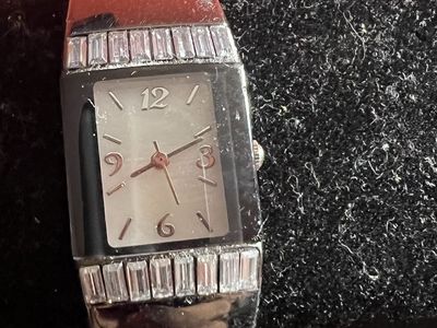 Baguette Crystal Accented Rectangular Dial Cuff Watch