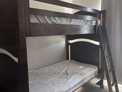 Dark Wood Bunk Beds with Ladder - Twin Over Twin