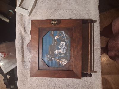 handmade wooden shadow box picture frame featuring a picture of a Norton Commando motorcycle