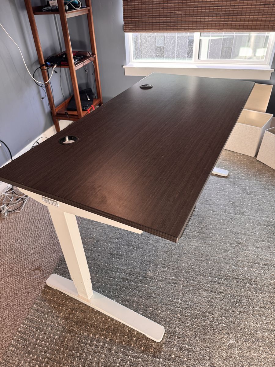 Uplift Desk V2 Standing Desk - Dark Wood Grain Top, White Frame, 60x30 Inch
