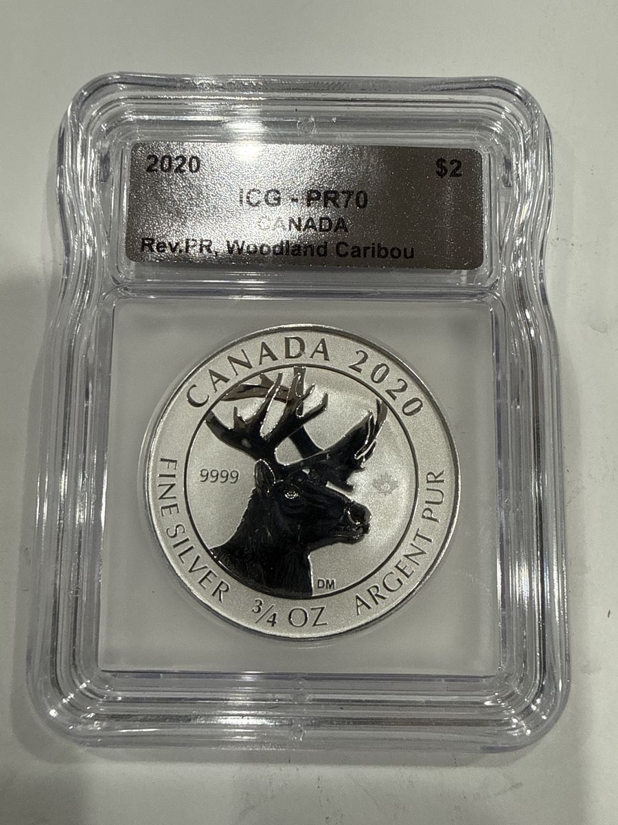 2020 Canada $2 Rev. PR Woodland Caribou Fine Silver 3/4 oz ICG-PR70 Graded Coin