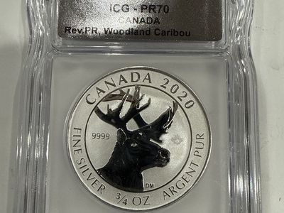 2020 Canada $2 Rev. PR Woodland Caribou Fine Silver 3/4 oz ICG-PR70 Graded Coin