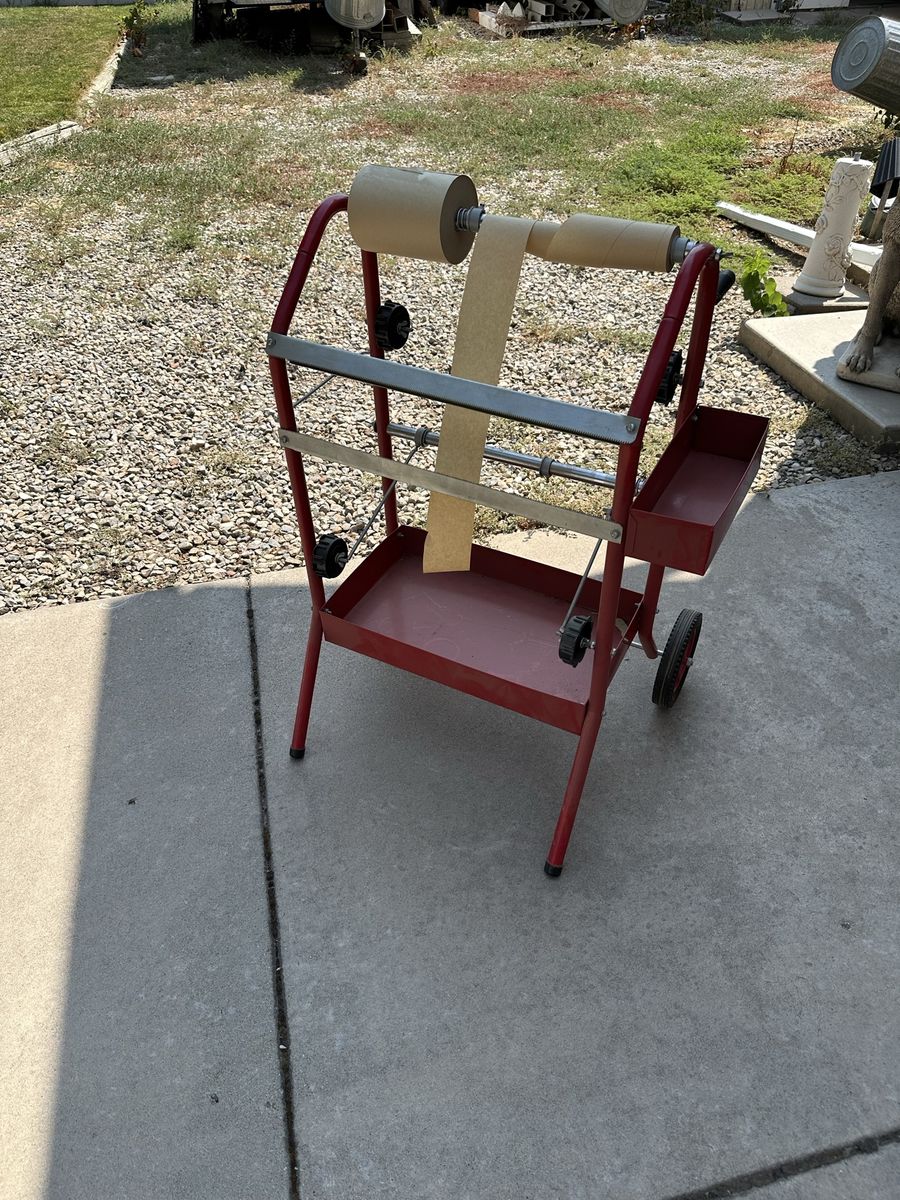 Mobile Autobody Masking Paper Dispenser Cart with Storage Tray