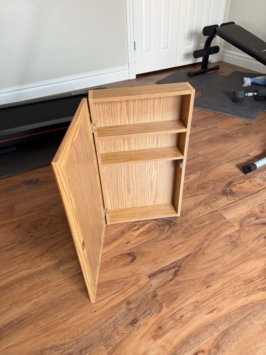 Oak Finish Mirrored Bathroom Medicine Cabinet