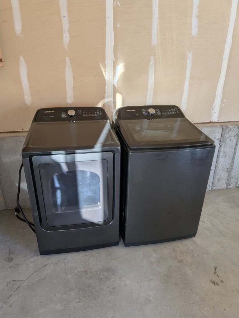 Samsung Black Stainless Steel Washer & Electric Dryer Set - Top Load, Excellent Condition