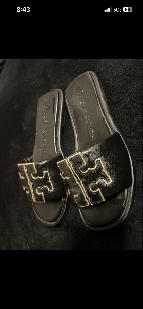 Tory Burch Black Miller Cloud Sandals with Gold Logo Detail, Women's Size 6