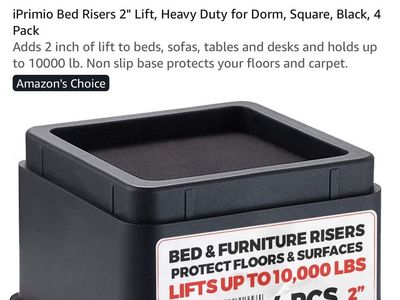 iPrimio Heavy Duty 3 Inch Furniture and Bed Risers, Square, Black, 4 Pack
