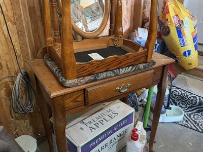 Wood Vanity with Mirror and Bench