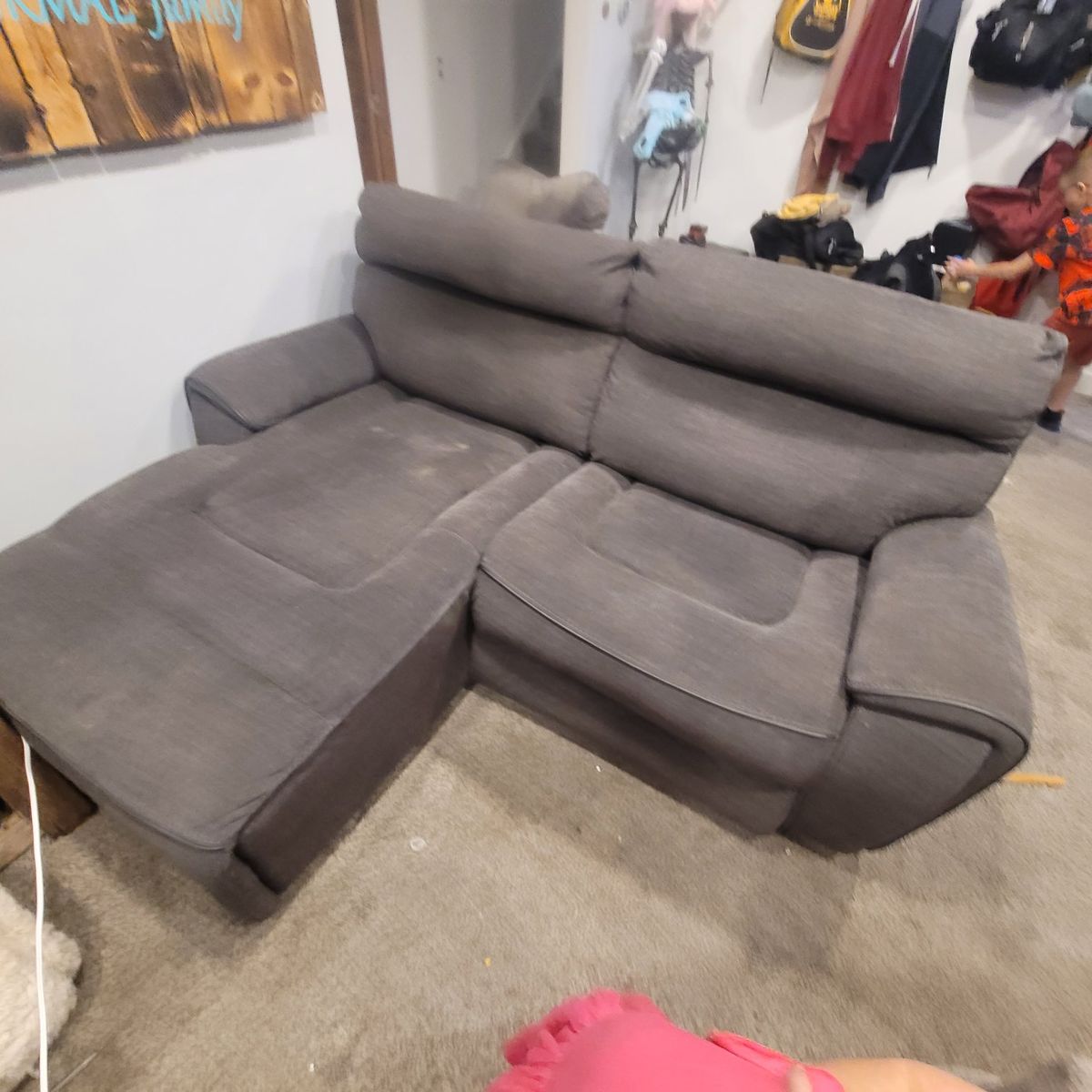 2 piece fabric couch, 1 recliner, I chaise