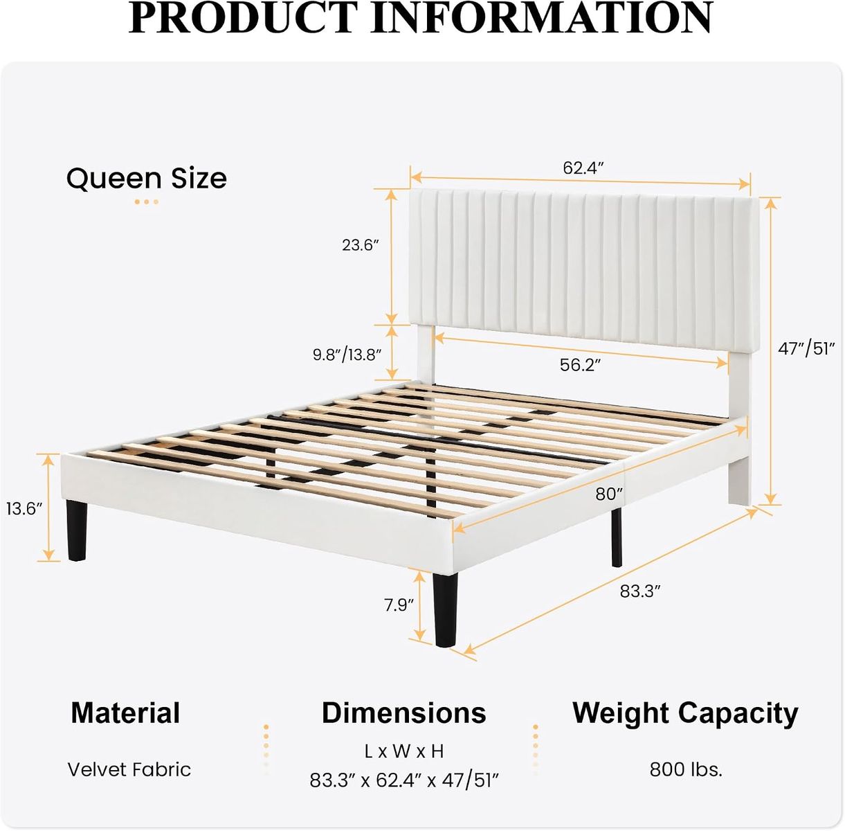 Queen Upholstered Platform Bed (Assembled)