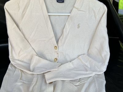 Ralph Lauren Sport Cream Merino Wool Cardigan Sweater XL V-Neck Quiet Luxury Great Cond