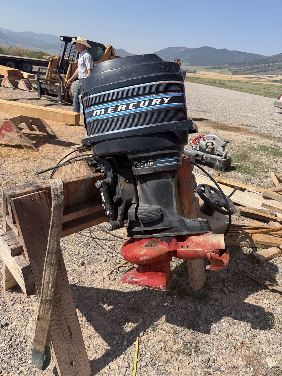 Vintage Mercury 50 HP Outboard Boat Motor with Controls and Steering