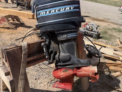 Vintage Mercury 50 HP Outboard Boat Motor with Controls and Steering