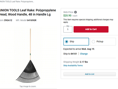New UNION TOOLS Leaf Rake: Polypropylene Head, Wood Handle, 48 in Handle Lg Made in USA