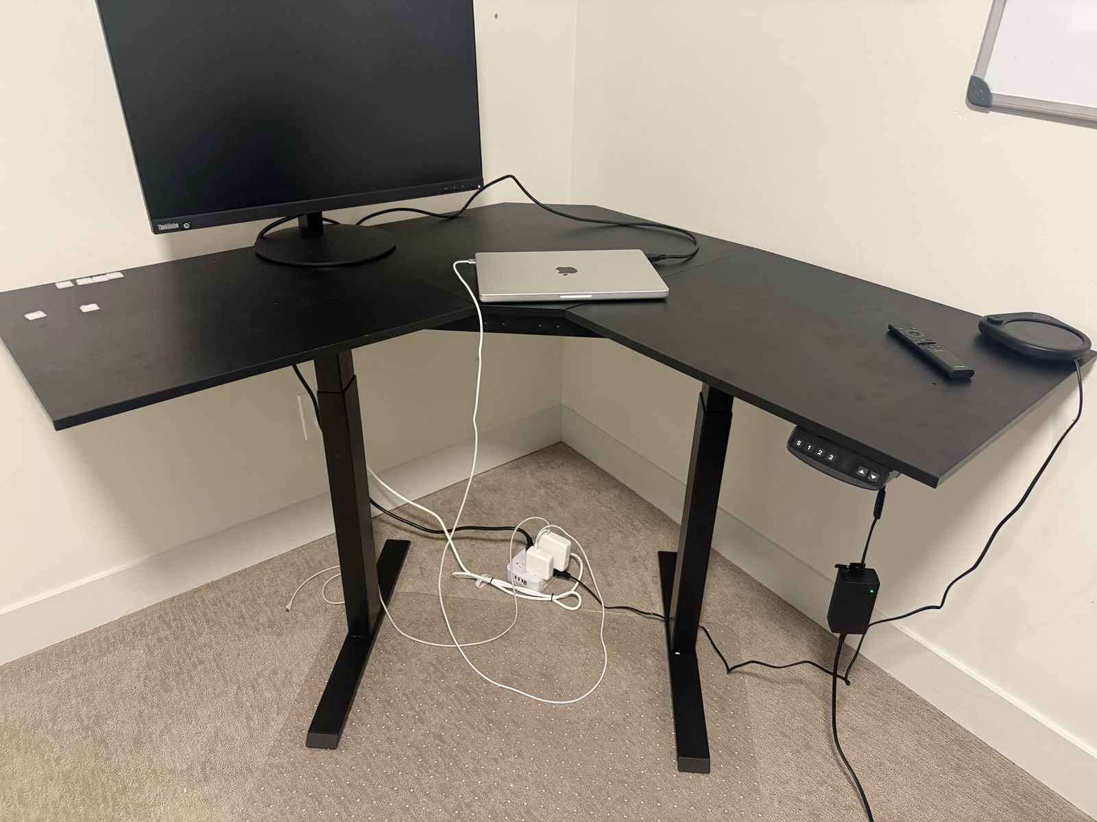 L-Shaped Corner Standing Desk with Electric Height Adjustment - Black Finish