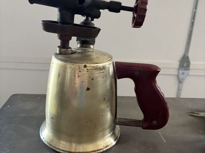 Vintage Brass Blow Torch with Red Handle - Antique Industrial Tool, Collectible Decor