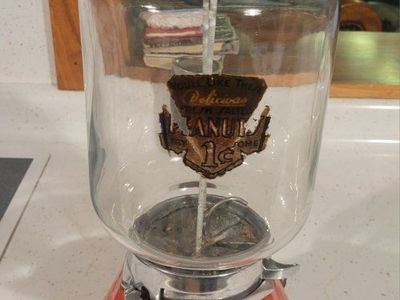 Vintage 1 Cent Peanut Dispenser Glass Globe Red Base Vending Machine