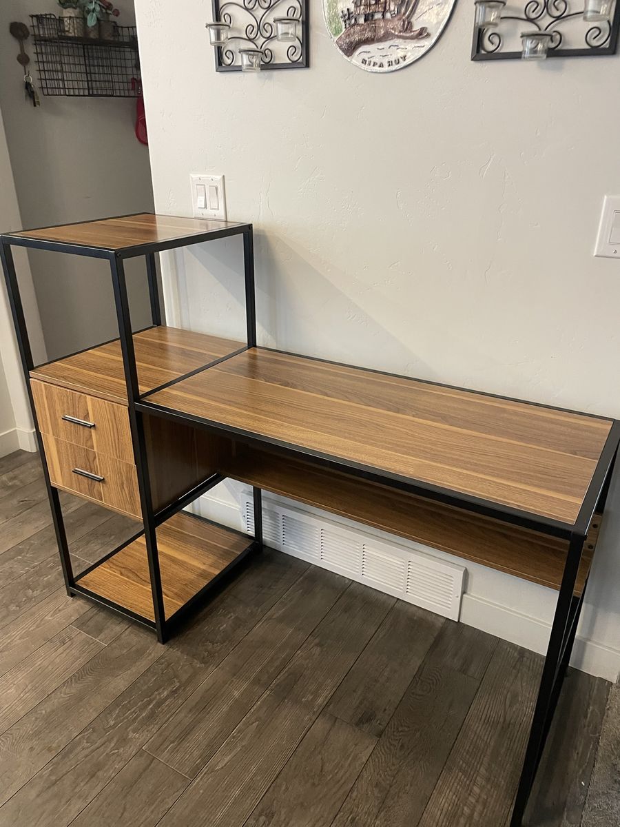 Desk with shelving and drawers