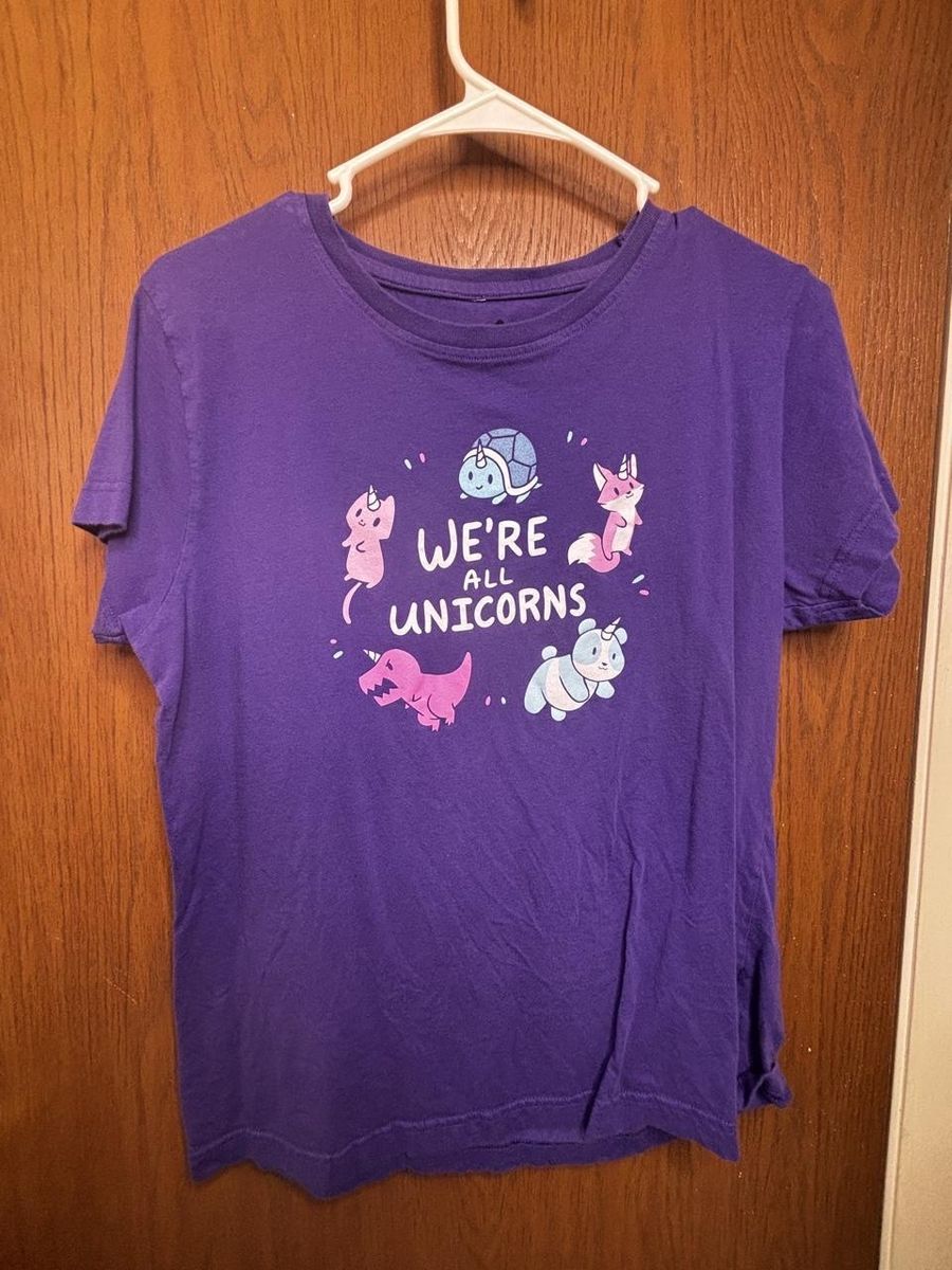 Teeturtle Purple "We're All Unicorns" Graphic T-Shirt - Size L