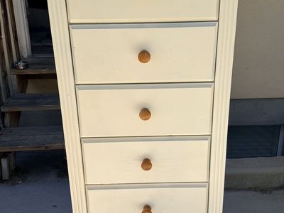 New. Refinished 5’ Tall Chest of Drawers. Dimensions in Pictures
