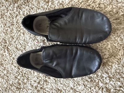 Black Leather Slip-On Dance Shoes - Size 1.5 - Good Used Condition