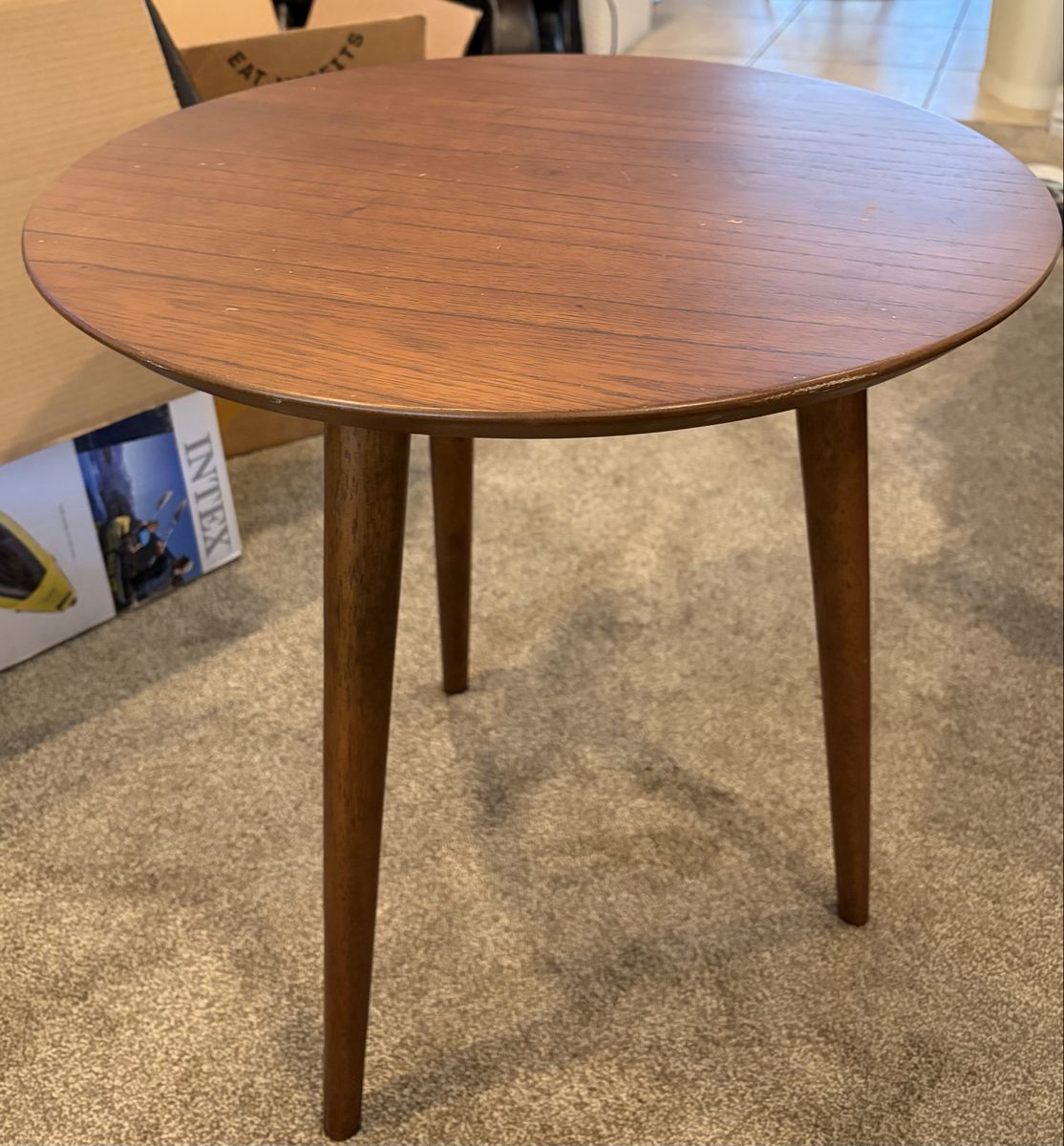Mid-Century Modern Round Wood End Table - Brown Accent Side Table