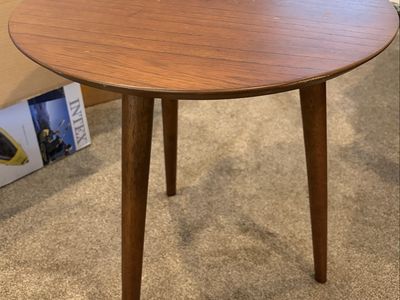 Mid-Century Modern Round Wood End Table - Brown Accent Side Table