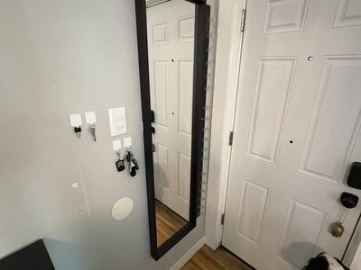 Black Framed Full Length Mirror with Side Accessory Rack Storage