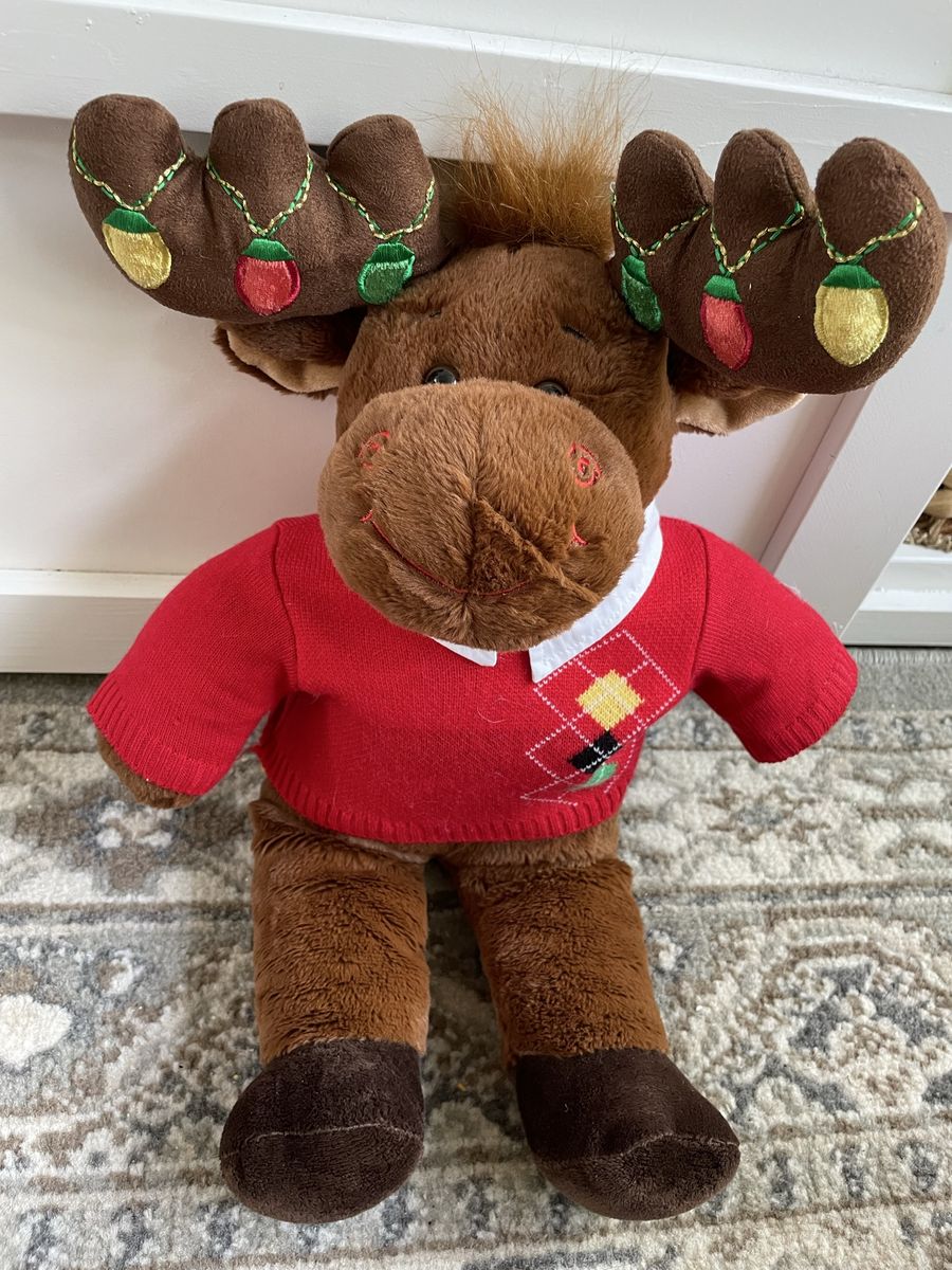 Build a bear Christmas moose red sweater lights up