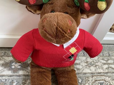 Build a bear Christmas moose red sweater lights up