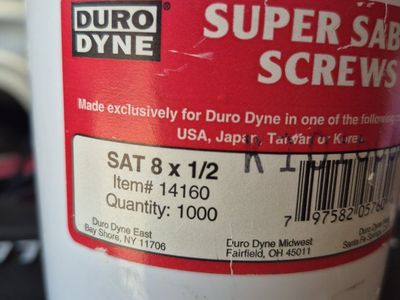 Duro Dyne Super Sab Screws, SAT 8 x 1/2, Item #14160, Quantity 200