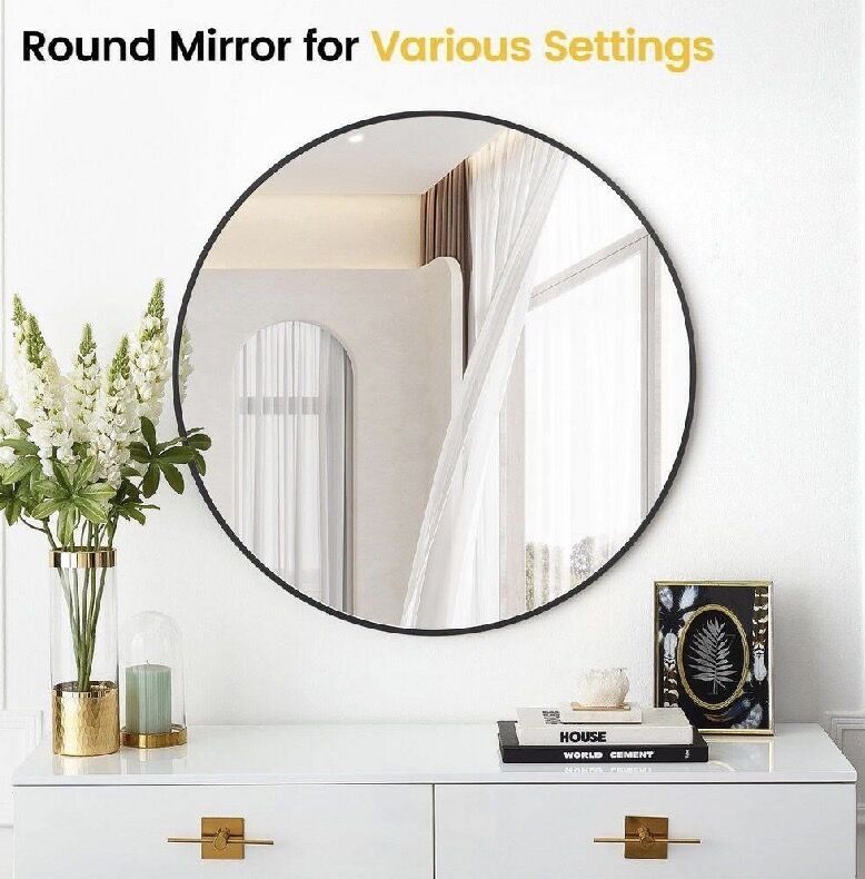 30x30in Round Metal Wall Mirror