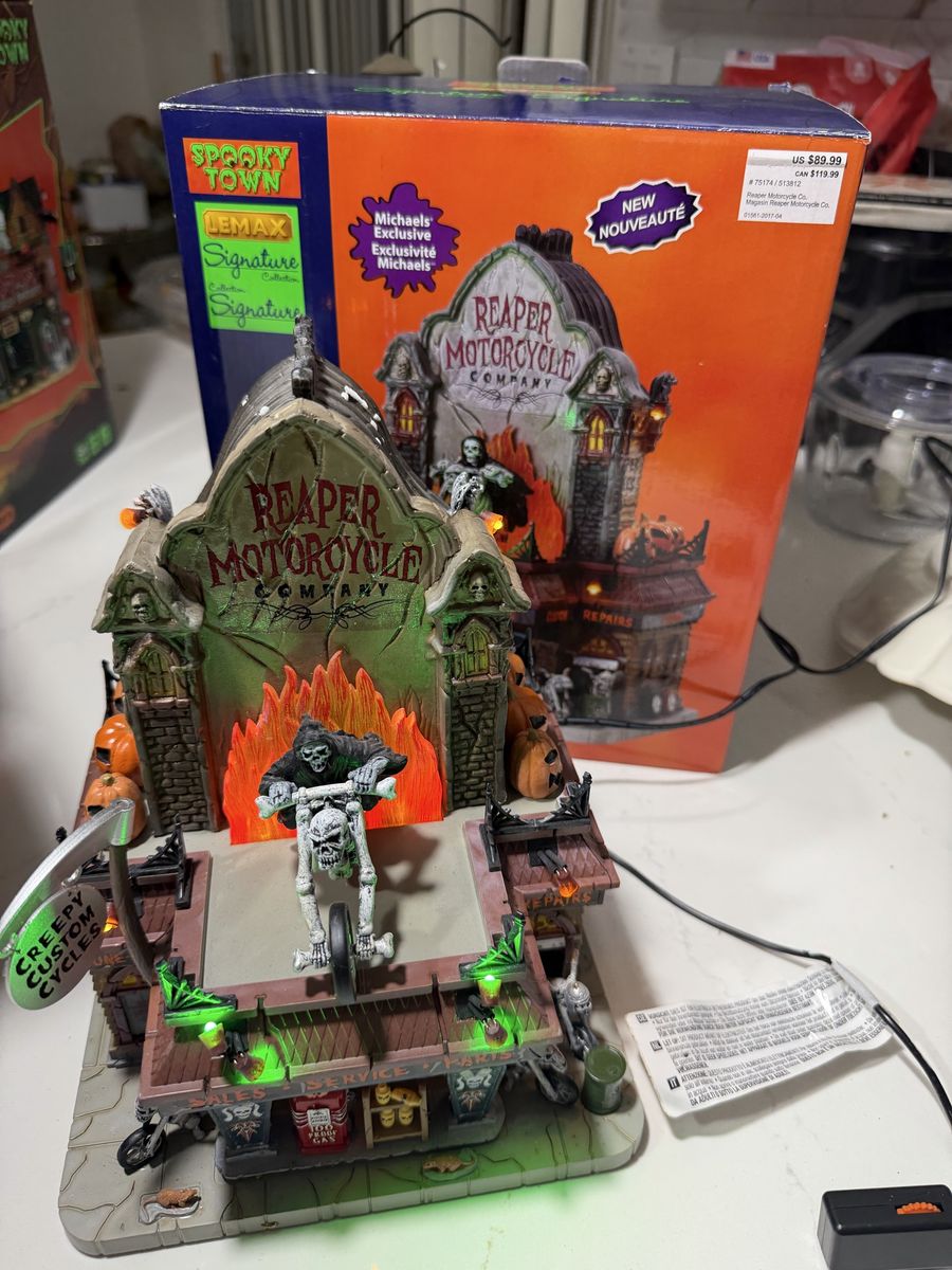 Lemax Spooky Town Reaper Motorcycle Company Halloween Village Piece