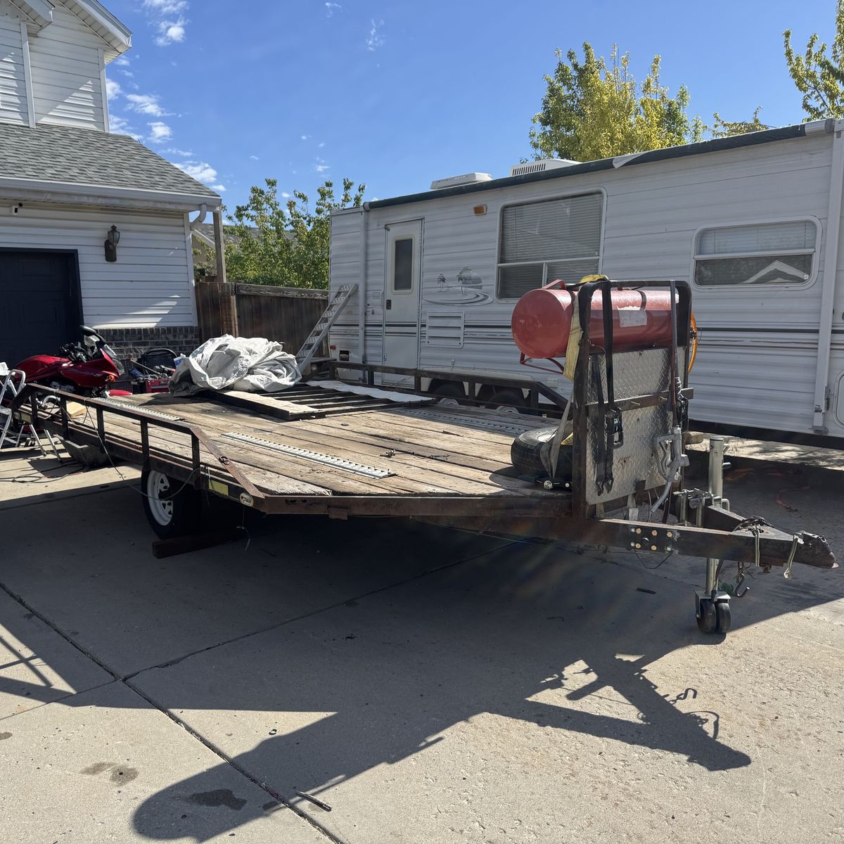 12-14 x 8 Utility Trailer - Flatbed, Heavy-Duty, Single Tortion Axle, Ready for Work or Recreation new Tires and Wheels- winch