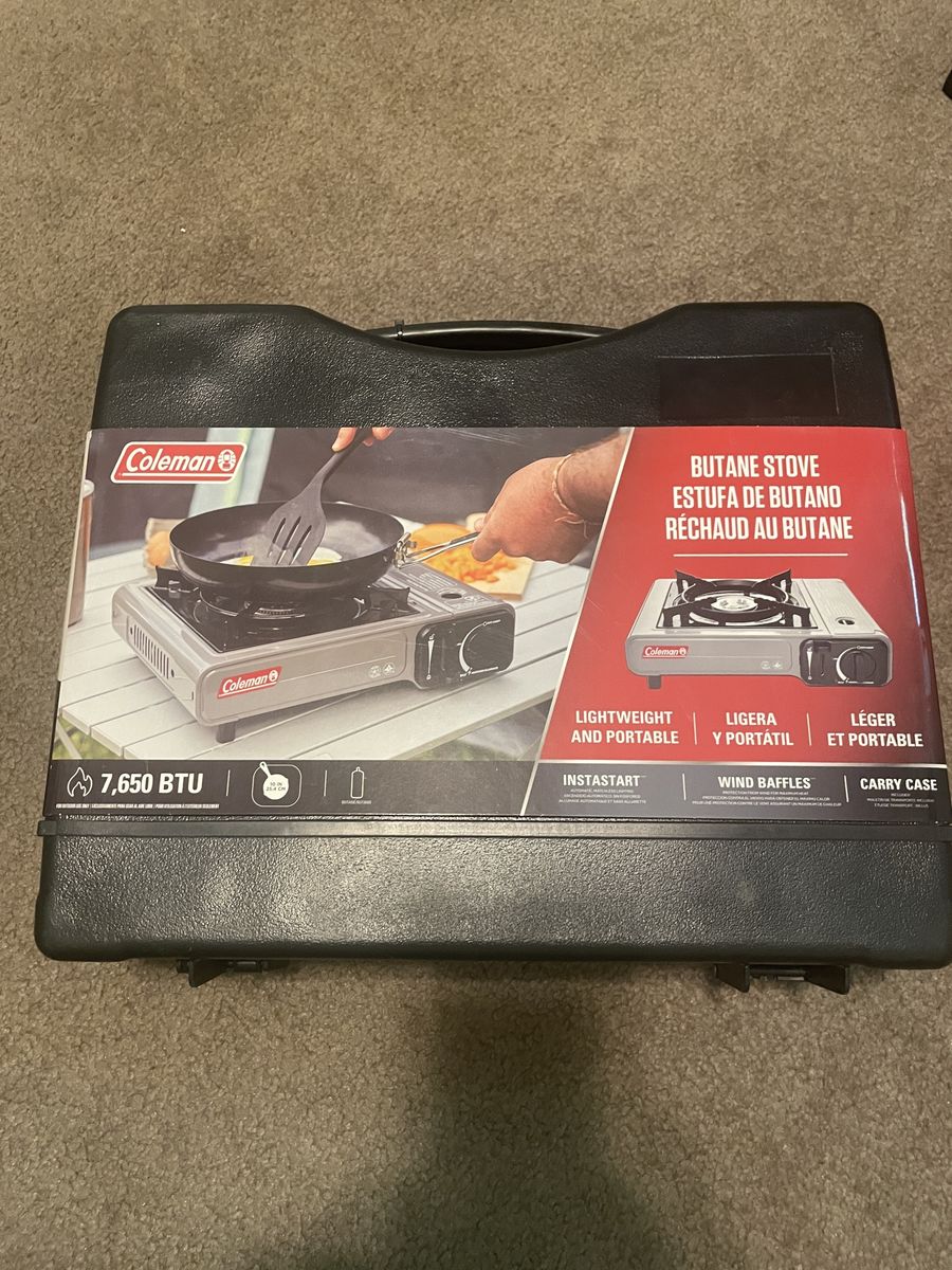 Coleman Butane Stove 7,650 BTU Portable Camping Cooktop with Carry Case, Instastart, Wind Baffles