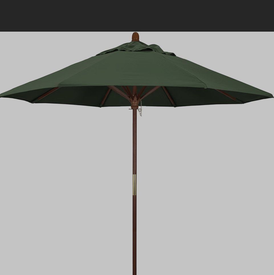 Dark Green Patio Umbrella with Wood Pole
