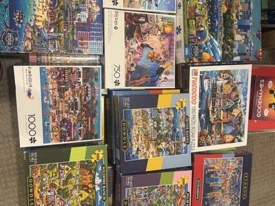 Large Lot of Dowdle Folk Art Jigsaw Puzzles - Various Sizes