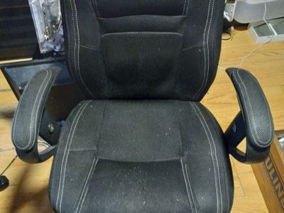 Used Black Fabric Office Desk Chair with Adjustable Arms - Swivel & Wheels