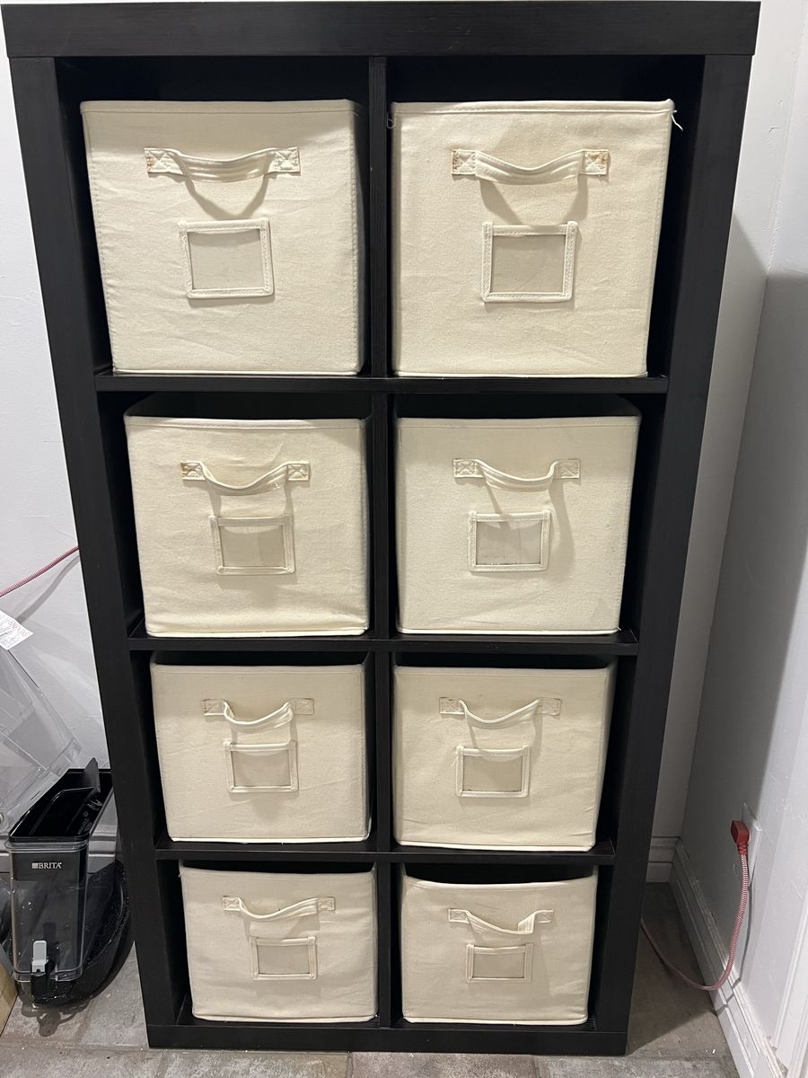 Espresso 8-Cube Storage Organizer Shelf with Fabric Bins