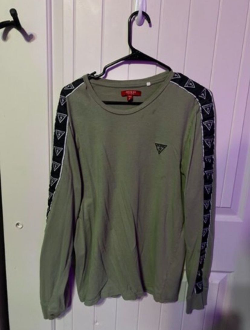 Guess Olive Green Long Sleeve Shirt with Logo Arm Tape XL