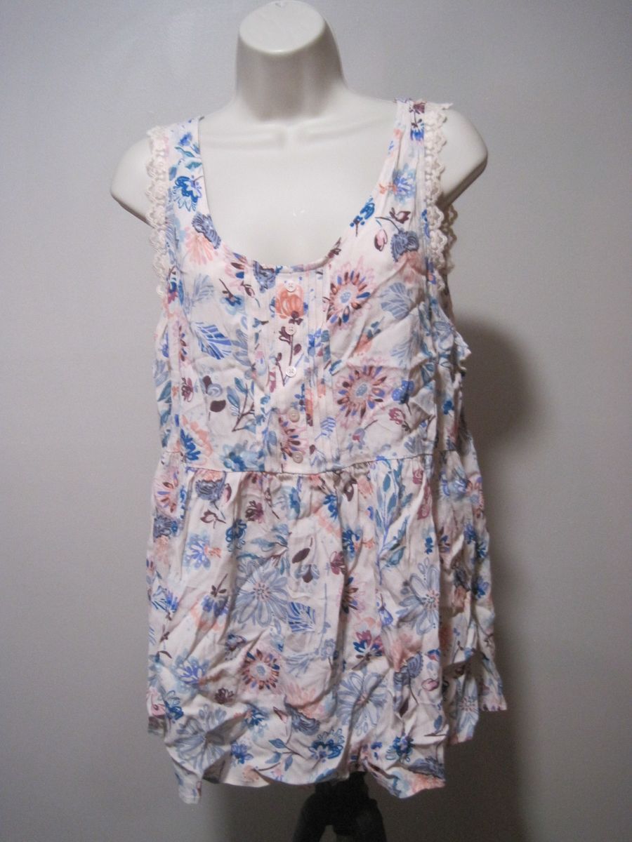 Lauren Conrad Women's XL Sleeveless Floral Colorful Peplum Scoop Neck Blouse Top