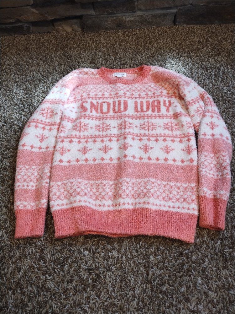 Stitch and Pine Girls 'Snow Way' Fuzzy Fair Isle Sweater Size M