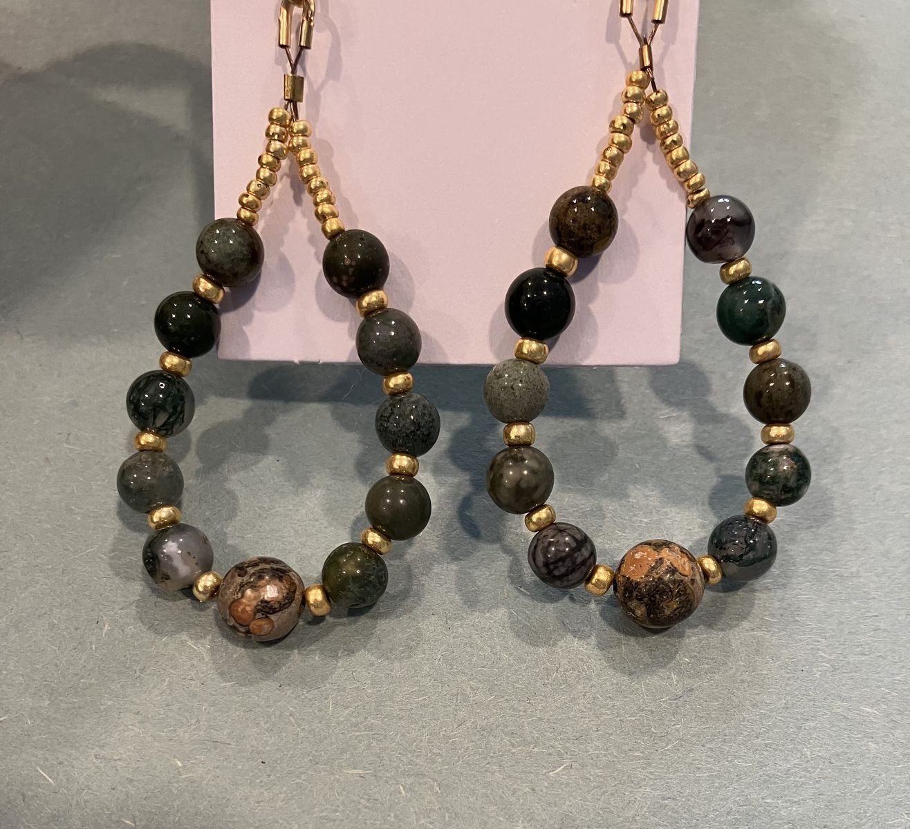 Teardrop Beaded Gemstone Dangle Earrings