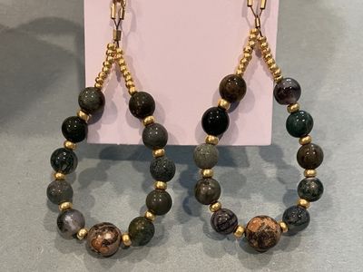 Teardrop Beaded Gemstone Dangle Earrings