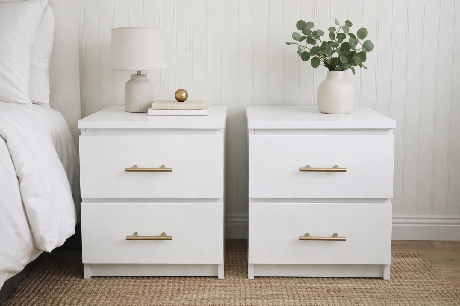 Pair of Modern White 2-Drawer Nightstands