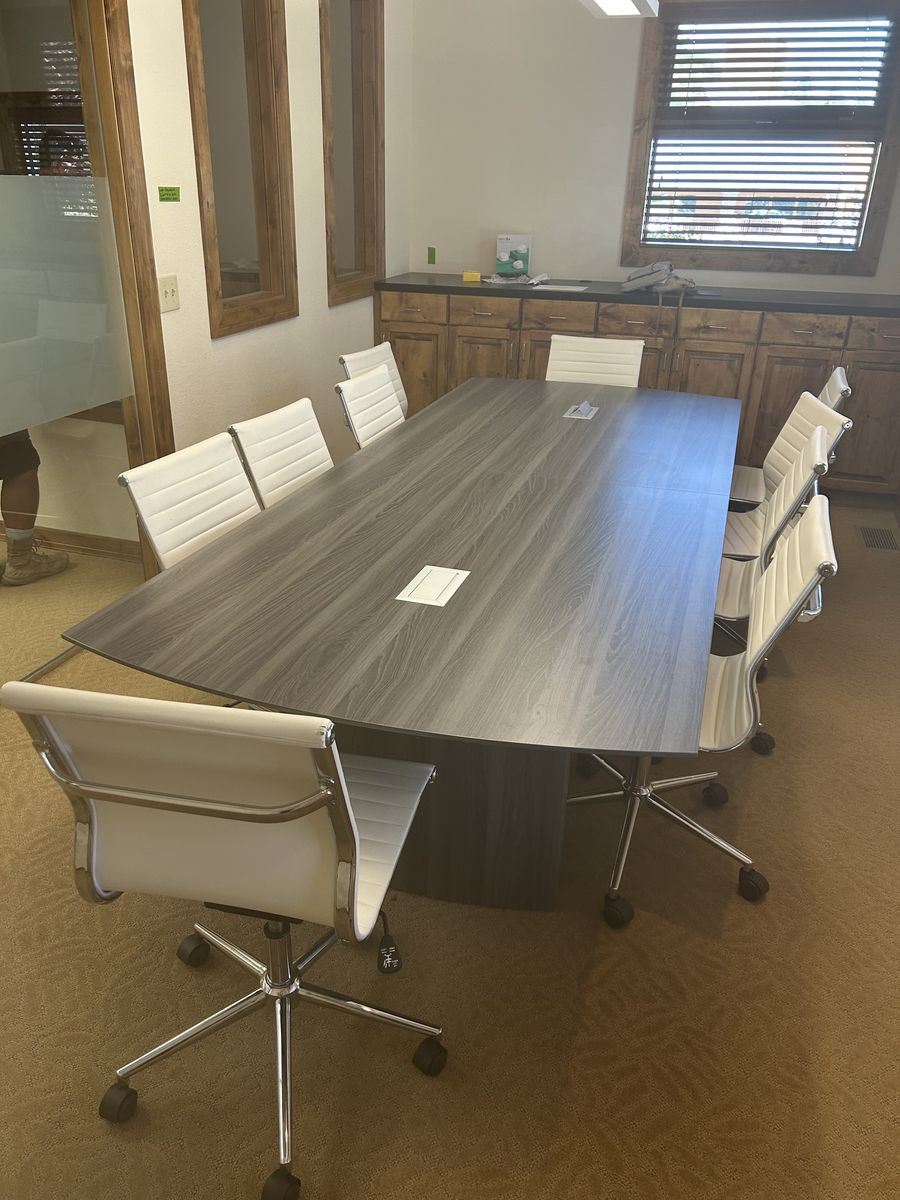 Modern 10 foot Conference Table & 10 Matching Ribbed Leather Chairs
