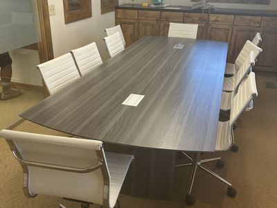 Modern 10 foot Conference Table & 10 Matching Ribbed Leather Chairs