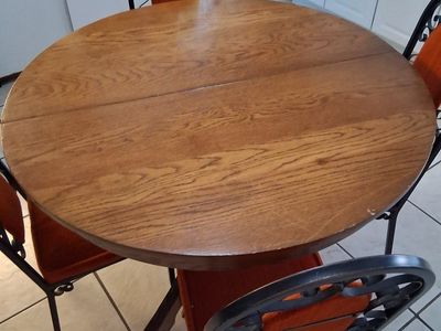 Round Dining Table with 4 Wrought Iron Chairs - Orange Cushions, Compact Kitchen Set